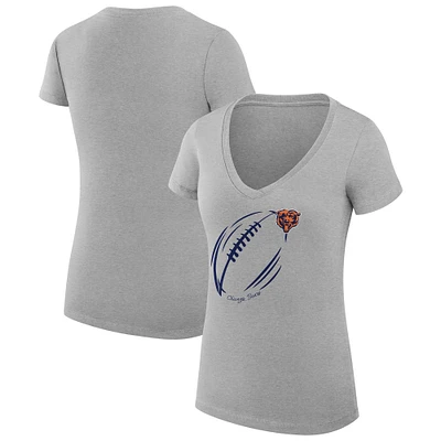 Women's G-III 4Her by Carl Banks Heather Gray Chicago Bears Subtle Football Fitted V-Neck T-Shirt