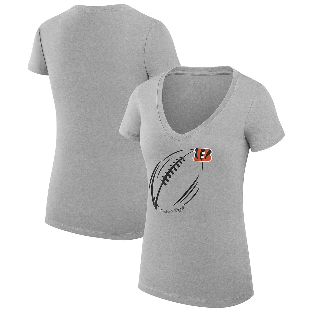 Women's G-III 4Her by Carl Banks Heather Gray Cincinnati Bengals Subtle Football Fitted V-Neck T-Shirt