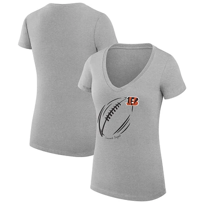 Women's G-III 4Her by Carl Banks Heather Gray Cincinnati Bengals Subtle Football Fitted V-Neck T-Shirt