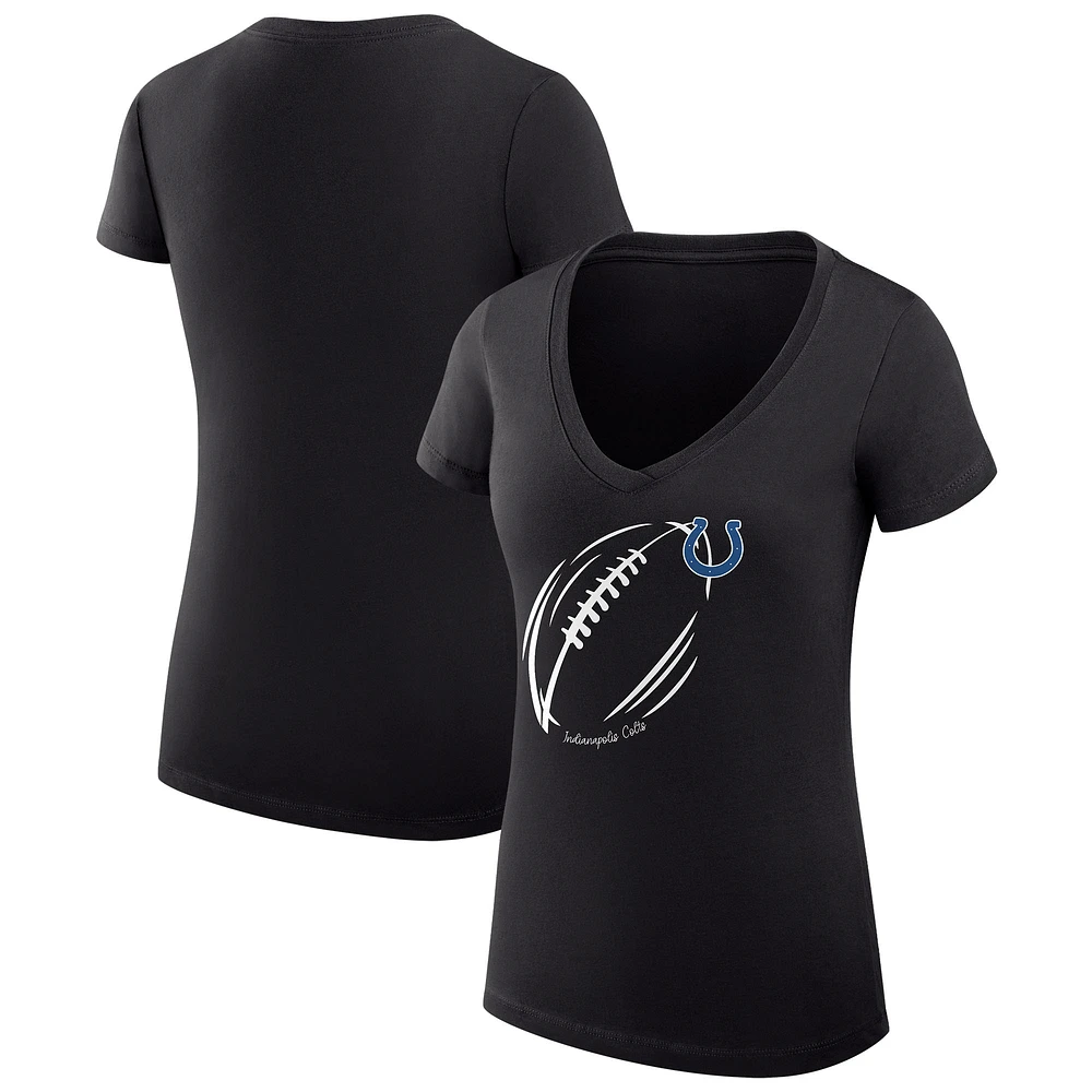 Women's G-III 4Her by Carl Banks Black Indianapolis Colts Subtle Football Fitted V-Neck T-Shirt