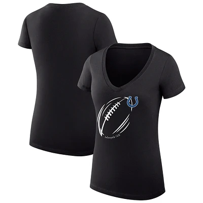 Women's G-III 4Her by Carl Banks Black Indianapolis Colts Subtle Football Fitted V-Neck T-Shirt