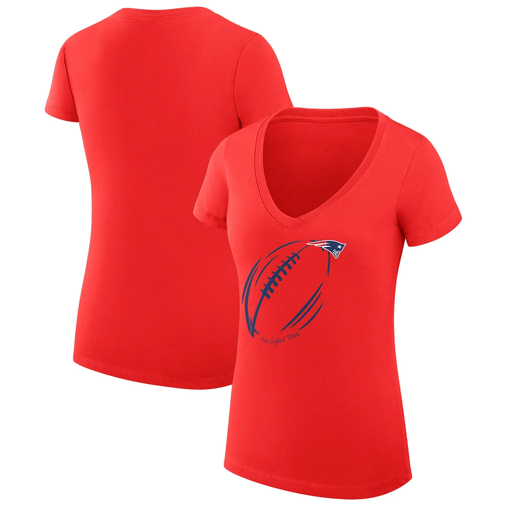 Women's G-III 4Her by Carl Banks Red New England Patriots Subtle Football Fitted V-Neck T-Shirt