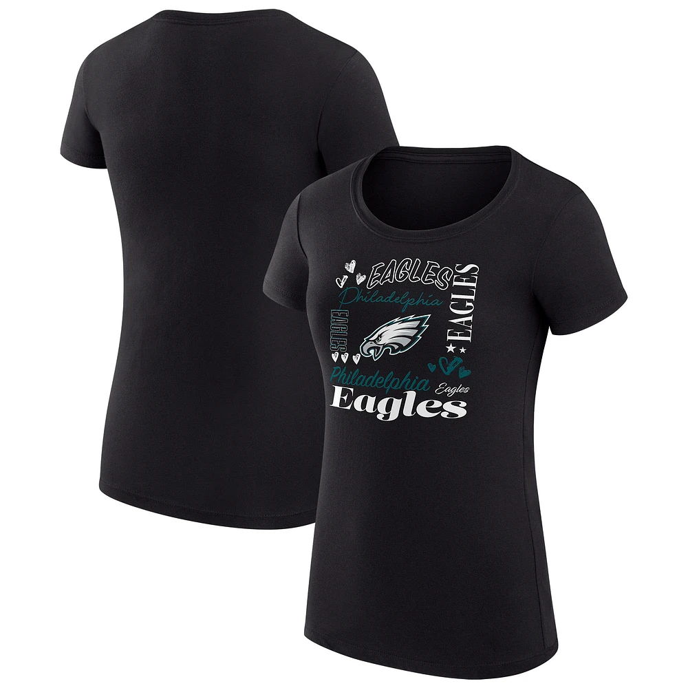 Women's G-III 4Her by Carl Banks Black Philadelphia Eagles Collage Team Fitted T-Shirt