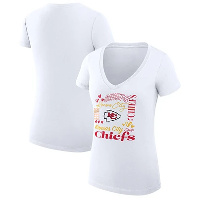 Women's G-III 4Her by Carl Banks White Kansas City Chiefs Collage Team Fitted V-Neck T-Shirt