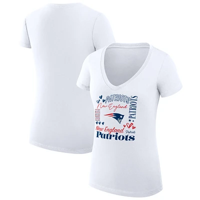 Women's G-III 4Her by Carl Banks White New England Patriots Collage Team Fitted V-Neck T-Shirt