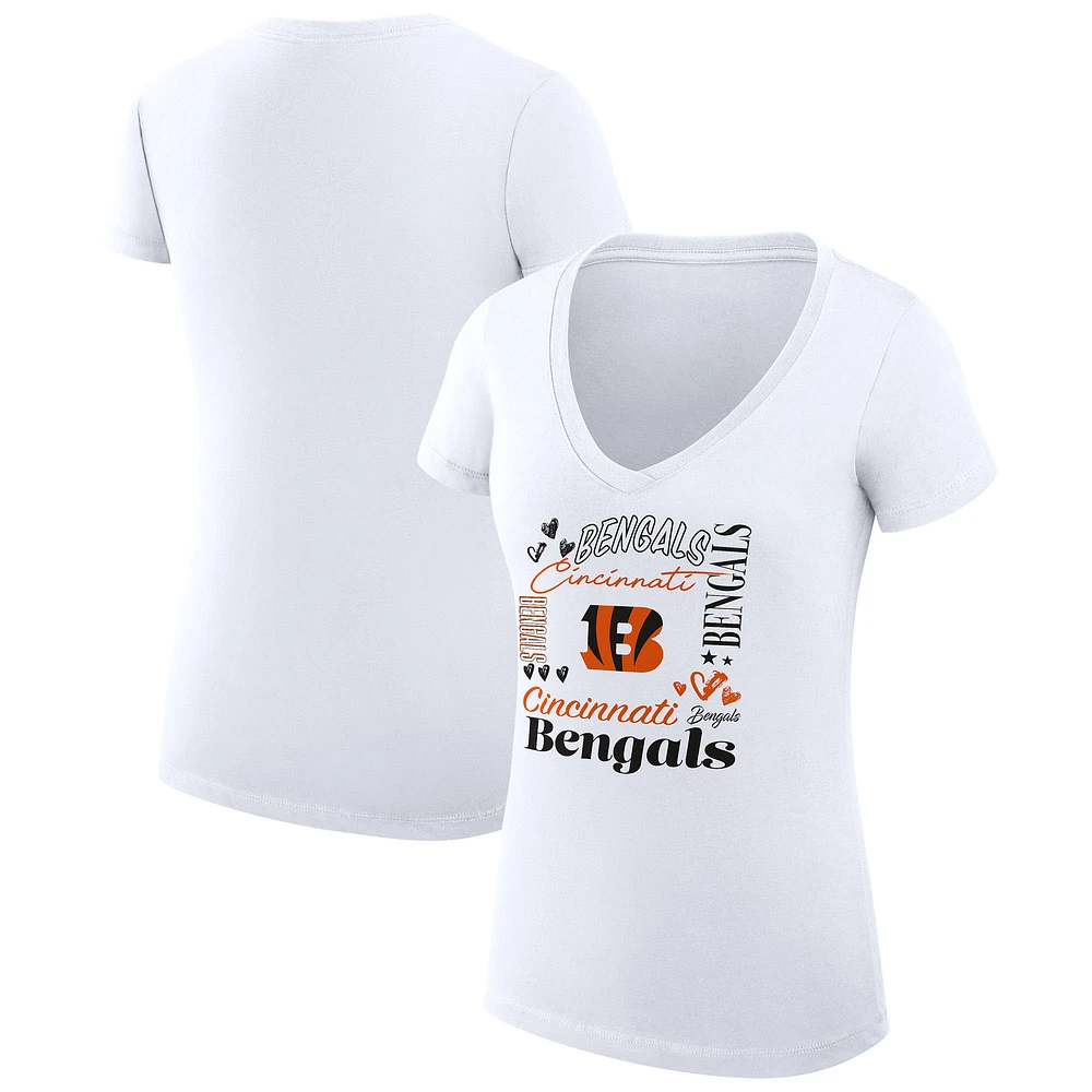 Women's G-III 4Her by Carl Banks White Cincinnati Bengals Collage Team Fitted V-Neck T-Shirt