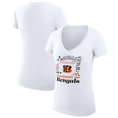 Women's G-III 4Her by Carl Banks White Cincinnati Bengals Collage Team Fitted V-Neck T-Shirt