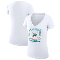 Women's G-III 4Her by Carl Banks White Miami Dolphins Collage Team Fitted V-Neck T-Shirt