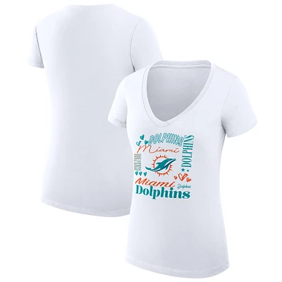 Women's G-III 4Her by Carl Banks White Miami Dolphins Collage Team Fitted V-Neck T-Shirt