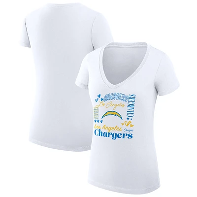 Women's G-III 4Her by Carl Banks White Los Angeles Chargers Collage Team Fitted V-Neck T-Shirt