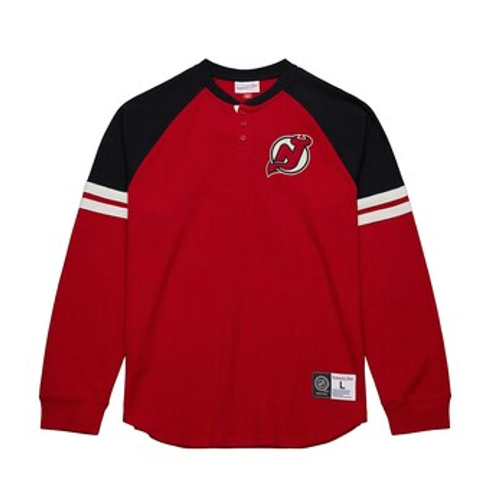 Men's Mitchell & Ness  Red New Jersey Devils Thermal Henley Long Sleeve T-Shirt