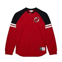 Men's Mitchell & Ness  Red New Jersey Devils Thermal Henley Long Sleeve T-Shirt