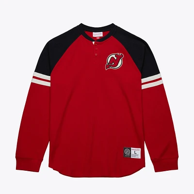 Men's Mitchell & Ness  Red New Jersey Devils Thermal Henley Long Sleeve T-Shirt