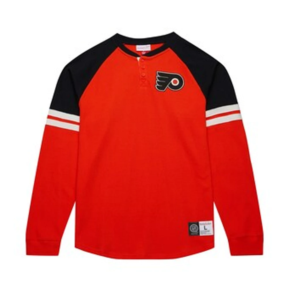 Men's Mitchell & Ness  Orange Philadelphia Flyers Thermal Henley Long Sleeve T-Shirt