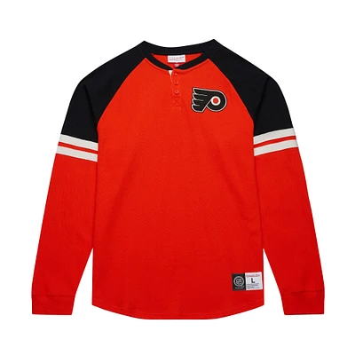 Men's Mitchell & Ness  Orange Philadelphia Flyers Thermal Henley Long Sleeve T-Shirt