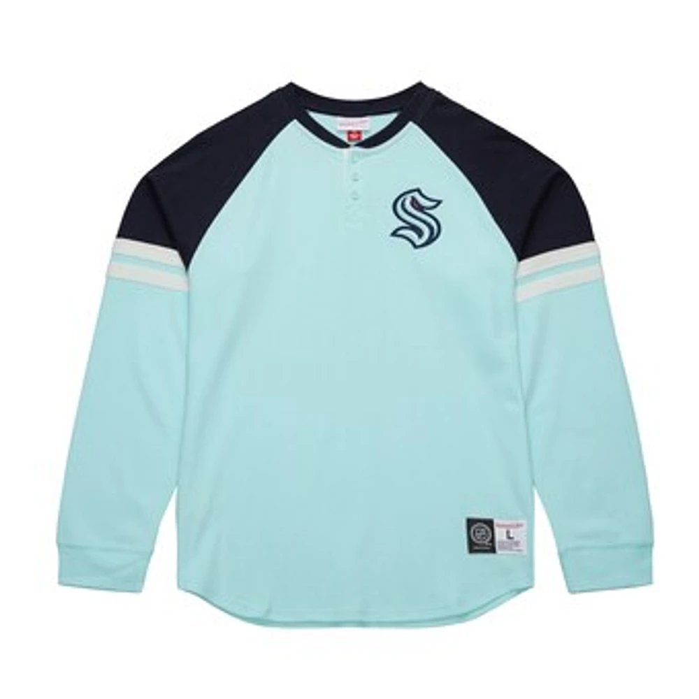 Men's Mitchell & Ness  Light Blue Seattle Kraken Thermal Henley Long Sleeve T-Shirt