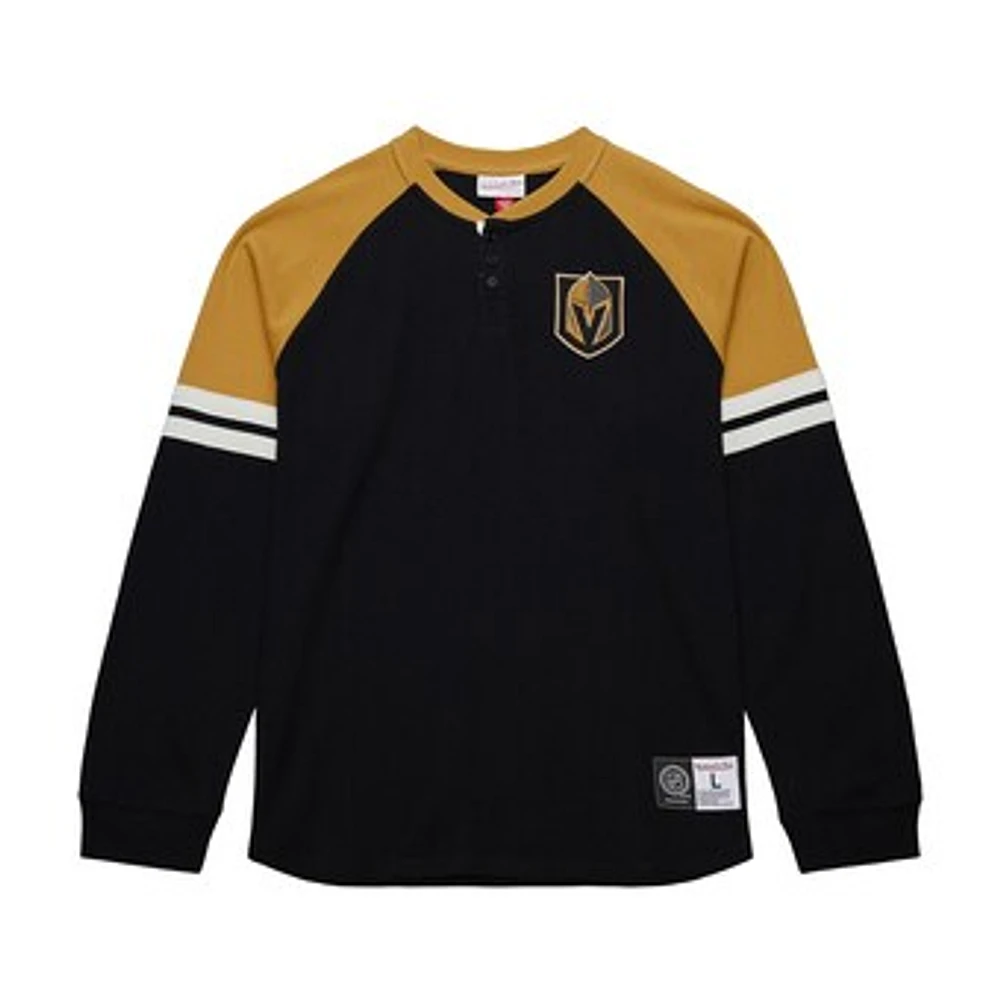 Men's Mitchell & Ness  Black Vegas Golden Knights Thermal Henley Long Sleeve T-Shirt