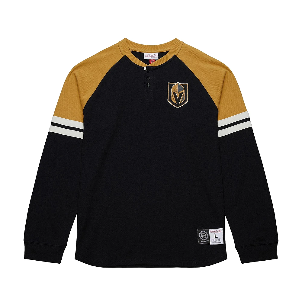 Men's Mitchell & Ness  Black Vegas Golden Knights Thermal Henley Long Sleeve T-Shirt