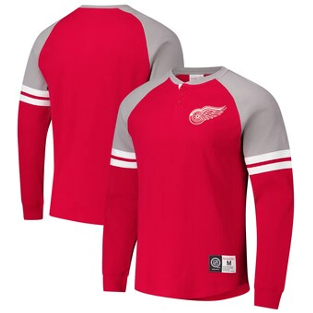 Men's Mitchell & Ness  Red Detroit Wings Thermal Henley Long Sleeve T-Shirt