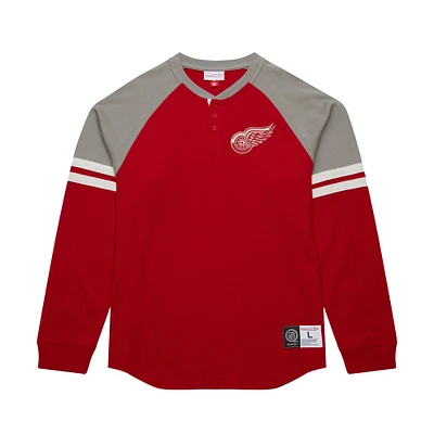 Men's Mitchell & Ness  Red Detroit Wings Thermal Henley Long Sleeve T-Shirt