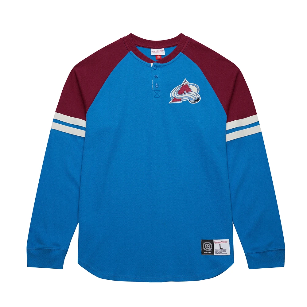 Men's Mitchell & Ness  Blue Colorado Avalanche Thermal Henley Long Sleeve T-Shirt