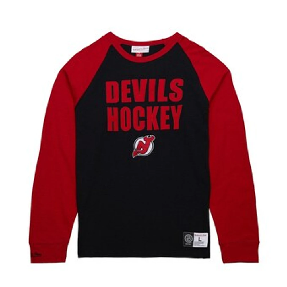 Men's Mitchell & Ness  Black/Red New Jersey Devils Legendary Slub Raglan Long Sleeve T-Shirt