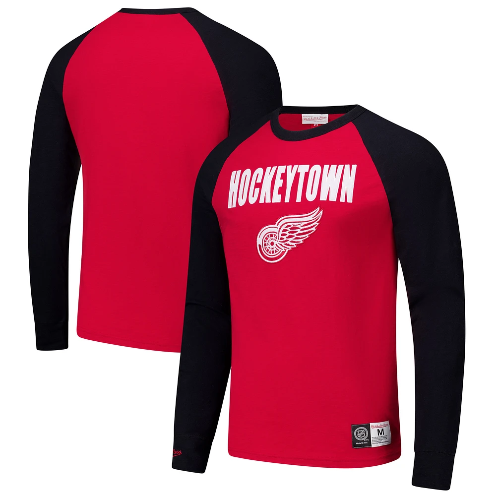 Men's Mitchell & Ness  Red/Black Detroit Red Wings Legendary Slub Raglan Long Sleeve T-Shirt