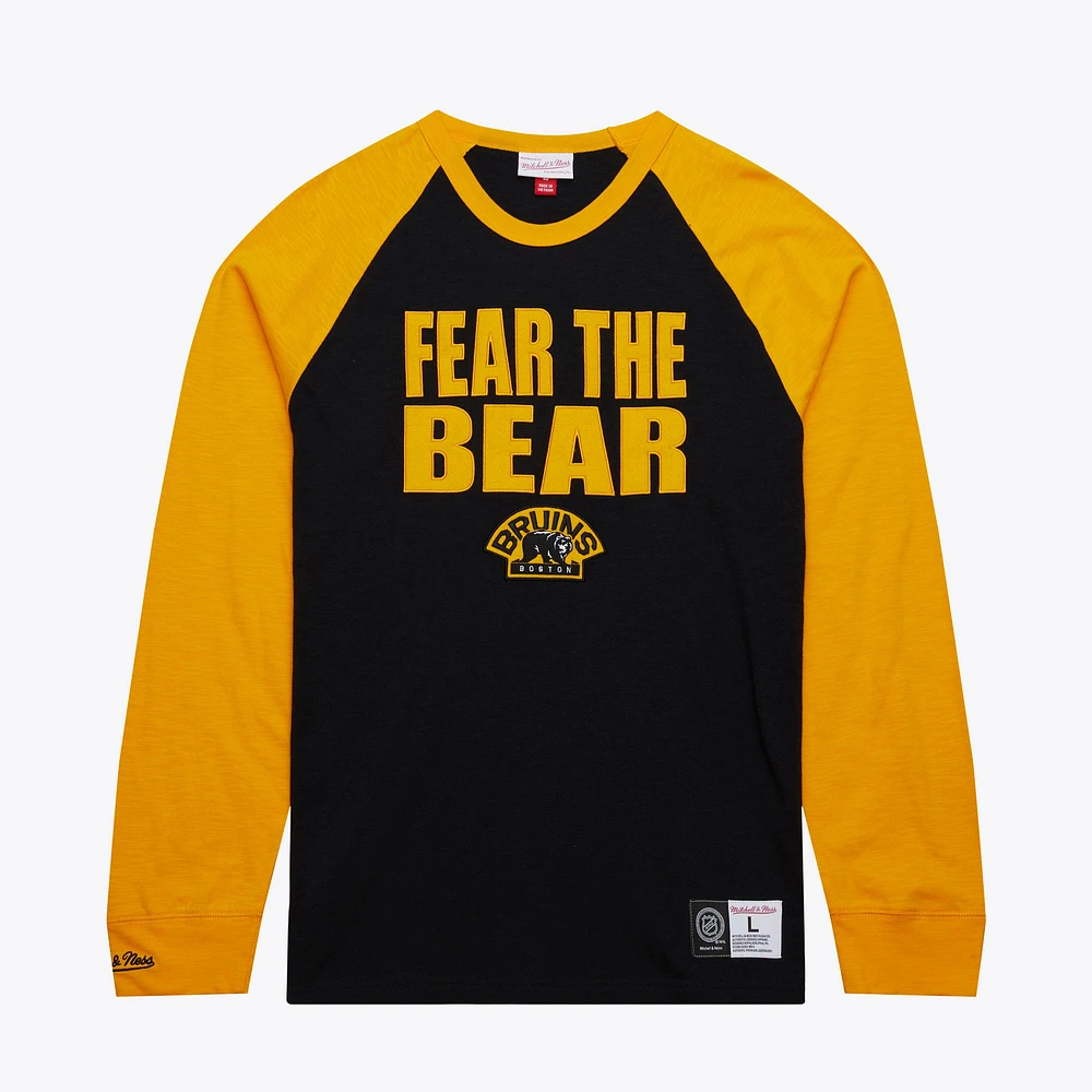 Men's Mitchell & Ness  Black/Gold Boston Bruins Legendary Slub Raglan Long Sleeve T-Shirt