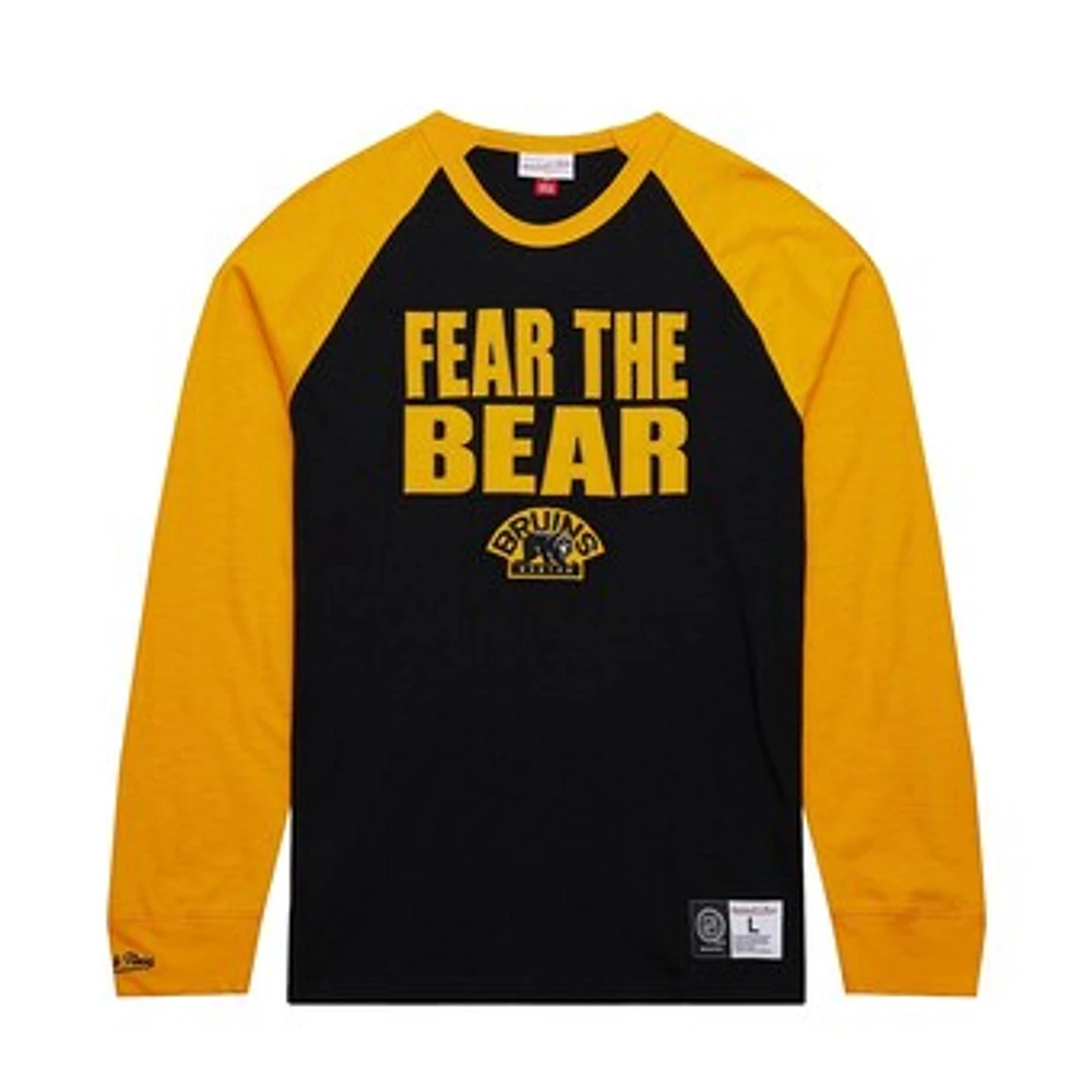 Men's Mitchell & Ness  Black/Gold Boston Bruins Legendary Slub Raglan Long Sleeve T-Shirt