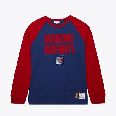 Men's Mitchell & Ness  Blue/Red New York Rangers Legendary Slub Raglan Long Sleeve T-Shirt