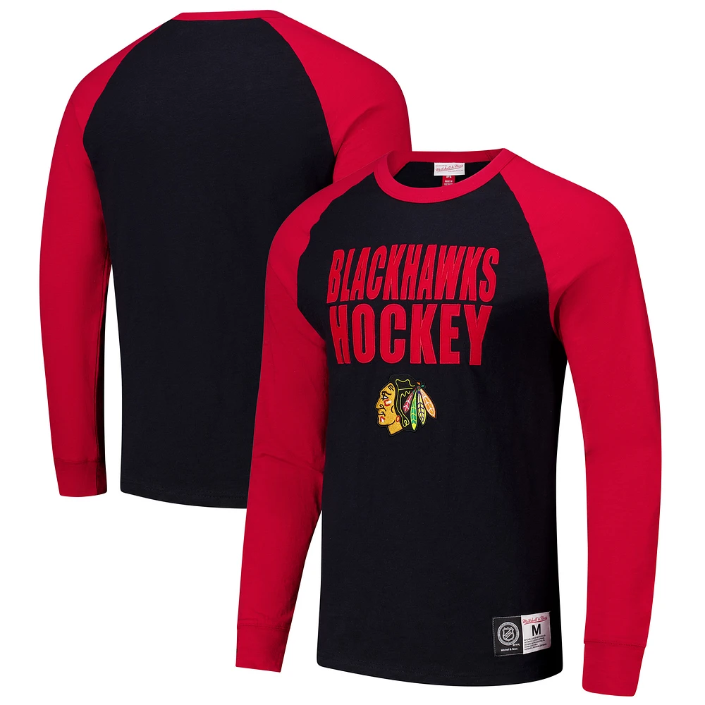 Men's Mitchell & Ness  Black/Red Chicago Blackhawks Legendary Slub Raglan Long Sleeve T-Shirt