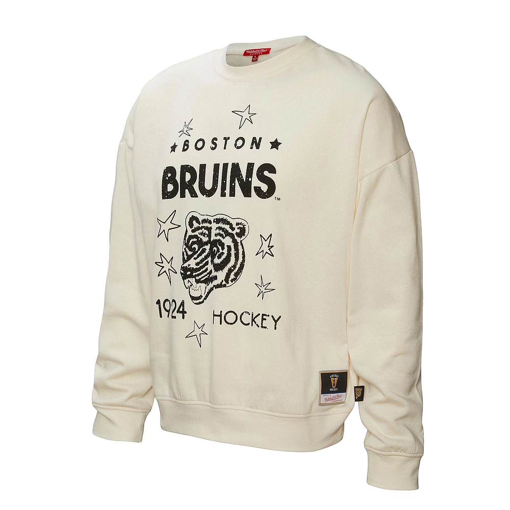 Women's Mitchell & Ness  Cream Boston Bruins Logo 3.0 Pullover Sweatshirt