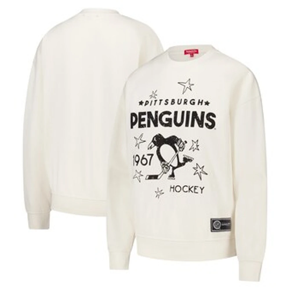 Women's Mitchell & Ness  Cream Pittsburgh Penguins Logo 3.0 Pullover Sweatshirt