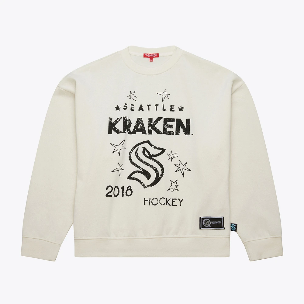 Women's Mitchell & Ness  Cream Seattle Kraken Logo 3.0 Pullover Sweatshirt