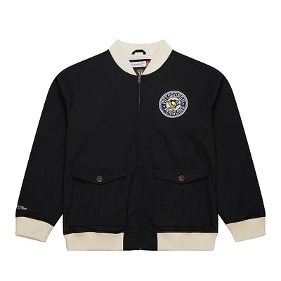 Men's Mitchell & Ness Black Pittsburgh Penguins Vintage Coaches Cotton Twill Full-Zip Jacket