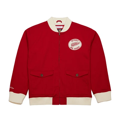 Men's Mitchell & Ness Red Detroit Wings Vintage Coaches Cotton Twill Full-Zip Jacket