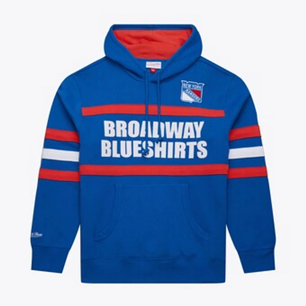 Men's Mitchell & Ness Blue New York Rangers Head Coach Slogan Pullover Hoodie