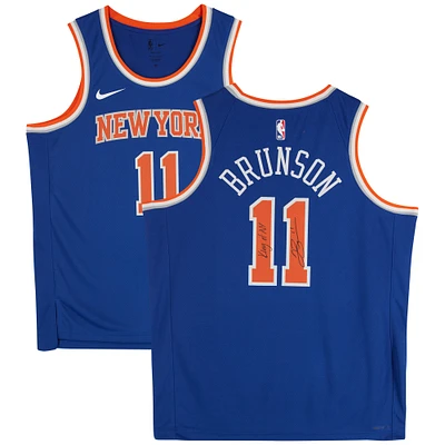 Jalen Brunson New York Knicks Autographed Nike Blue Icon Swingman Jersey with "King of NY" Inscription