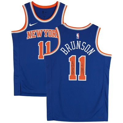 Jalen Brunson New York Knicks Autographed Nike Blue Icon Swingman Jersey with "Brunson Burner" Inscription
