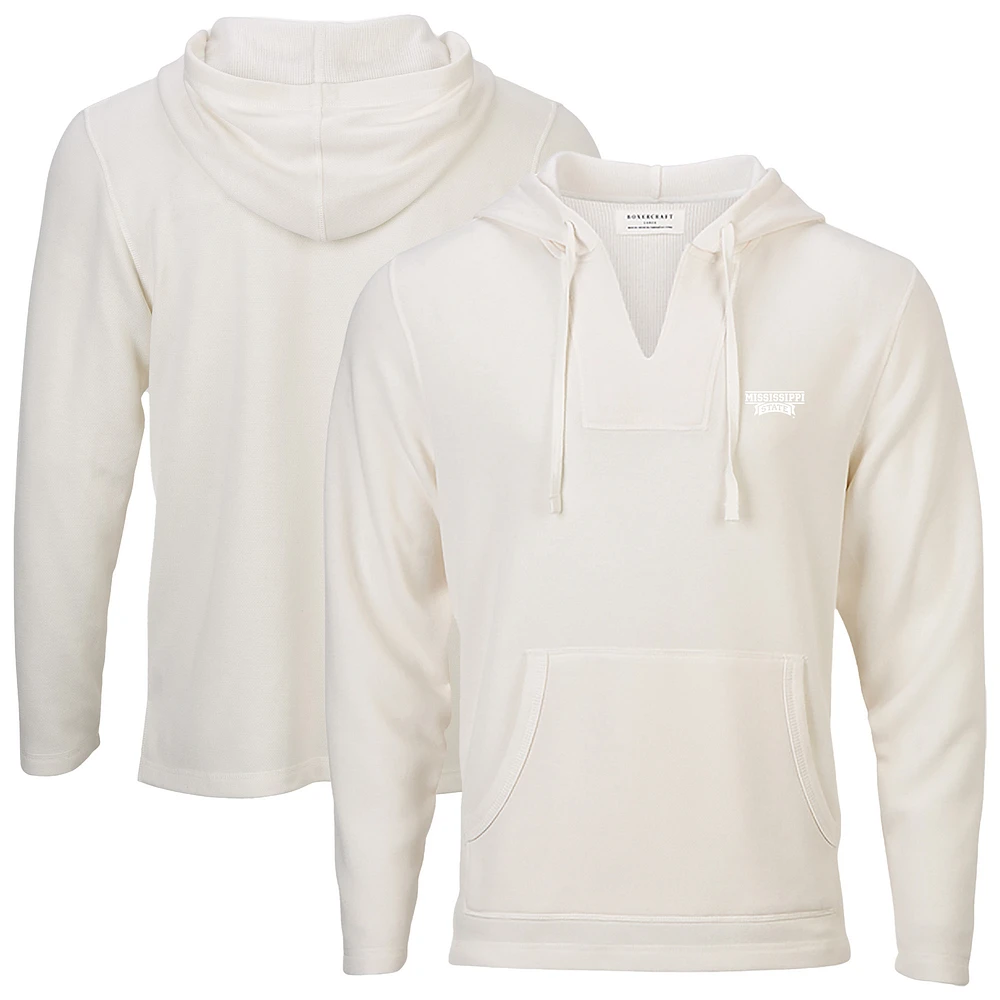 Women's Boxercraft White Mississippi State Bulldogs Baja Fleece V-Neck Pullover Hoodie