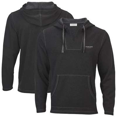 Women's Boxercraft Black Harvard Crimson Baja Fleece V-Neck Pullover Hoodie