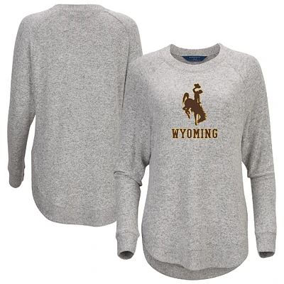 Women's  Gray Wyoming Cowboys Oversized Cuddle Raglan Tri-Blend Pullover Sweatshirt