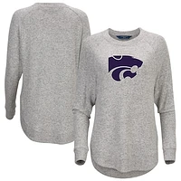 Women's  Gray Kansas State Wildcats Oversized Cuddle Raglan Tri-Blend Pullover Sweatshirt