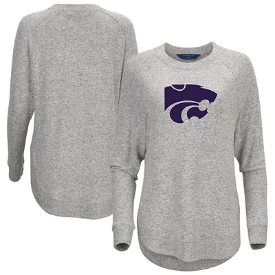 Women's  Gray Kansas State Wildcats Oversized Cuddle Raglan Tri-Blend Pullover Sweatshirt