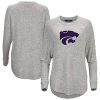 Women's  Gray Kansas State Wildcats Oversized Cuddle Raglan Tri-Blend Pullover Sweatshirt
