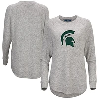 Women's  Gray Michigan State Spartans Oversized Cuddle Raglan Tri-Blend Pullover Sweatshirt
