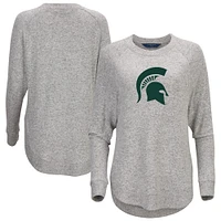Women's  Gray Michigan State Spartans Oversized Cuddle Raglan Tri-Blend Pullover Sweatshirt