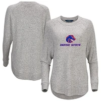 Women's  Gray Boise State Broncos Oversized Cuddle Raglan Tri-Blend Pullover Sweatshirt