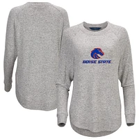 Women's  Gray Boise State Broncos Oversized Cuddle Raglan Tri-Blend Pullover Sweatshirt