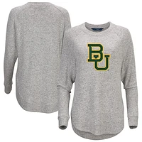 Women's  Gray Baylor Bears Oversized Cuddle Raglan Tri-Blend Pullover Sweatshirt